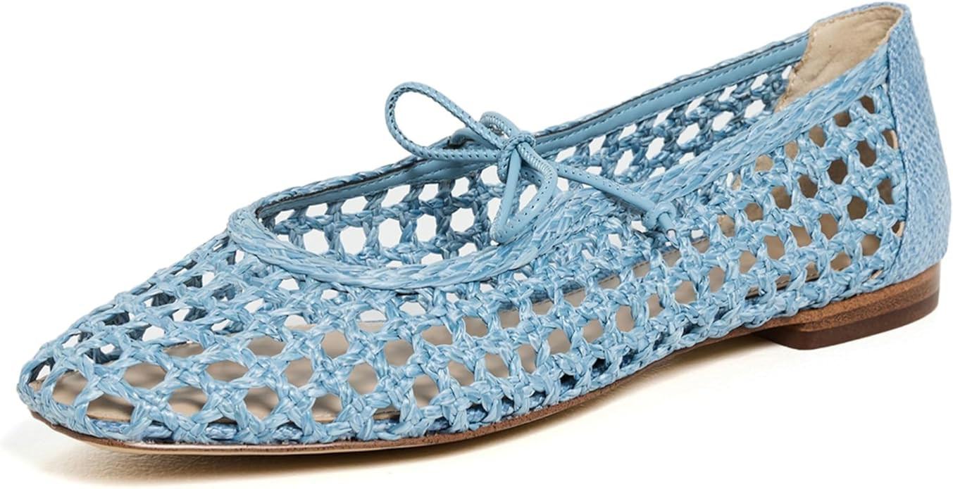 Women Woven Mesh Ballet Flats Raffia Lace up Ballerina Mary Jane Flats Fashion Casual Slip on Sho... | Amazon (US)