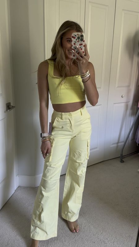 Women's Square Neck Tiny Tank Top - Wild Fable™ size XS yellow.   Women's High-Rise Cargo Utility Pants - Wild Fable™ size XS yellow. #outfit #ootd #outfitoftheday #outfitofthenight #outfitvideo #whatiwore #style #outfitinspo #outfitideas#springfashion #springstyle #summerstyle #summerfashion #tryonhaul #tryon #tryonwithme #trendyoutfits #trendyclothes #styleinspo #trending #currentfashiontrend #fashiontrends #2024trends #whitedress #whitedresses #target #targetstyle #targetfashion #targethaul #targetfinds #targetdoesitagain target, target style, target haul, target finds, target fashion. outfit, outfit of the day, outfit inspo, outfit ideas, styling, try on, fashion, affordable fashion, new arrivals, spring style, matching sets. 

#LTKfindsunder50 #LTKVideo #LTKSeasonal