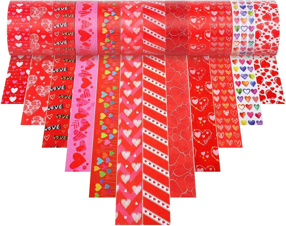ADXCO 12 Rolls Valentine Washi Tape Red Heart Tape Wedding Masking Tape Decorative Love Sticker P... | Amazon (US)