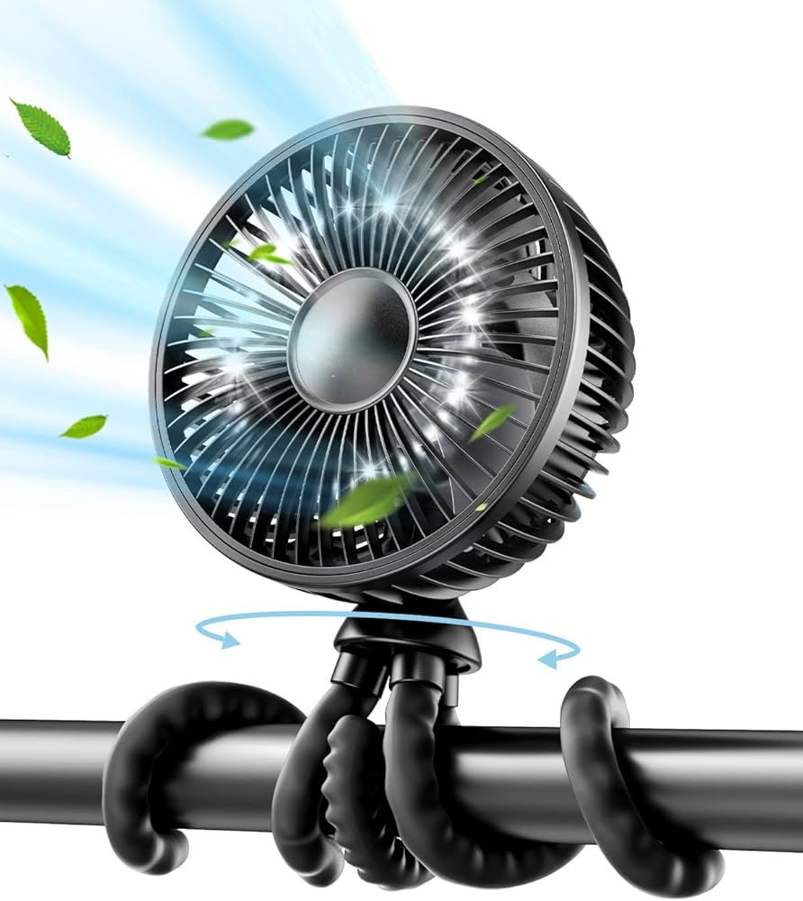 Gaiatop Baby Stroller Fan, 4000mAh Oscillating Mini Portable Fan with Light, 4 Speeds Battery Ope... | Amazon (US)