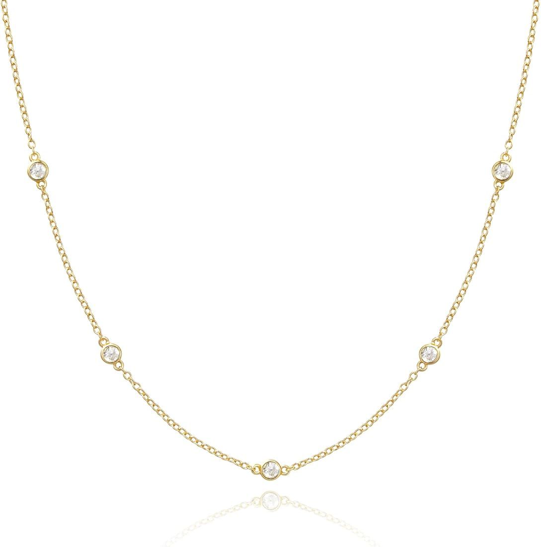 KissYan Gold Choker Necklaces for Women, 14K White Gold Station Necklace Silver Dainty Diamond Cu... | Amazon (US)