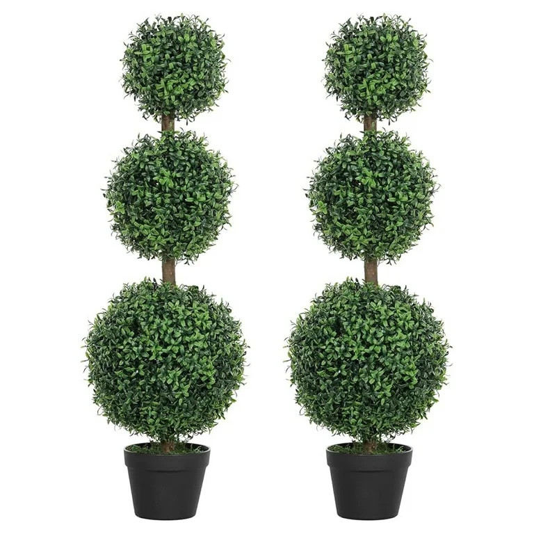 Topiary -Shaped Boxwood Trees in Pot Set of 2 Fake Plants for Home Indoor Outdoor Front Porch Dec... | Walmart (US)