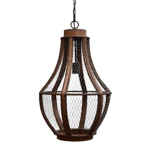 Denning Rustic Brown Wood And Wire Teardrop Pendant Lamp | World Market