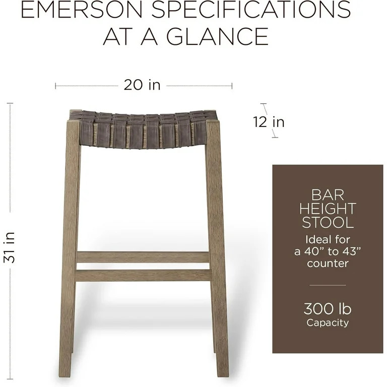 Maven Lane Emerson Bar Stool in Weathered Grey Wood Finish with Ronan Stone Vegan Leather | Walmart (US)