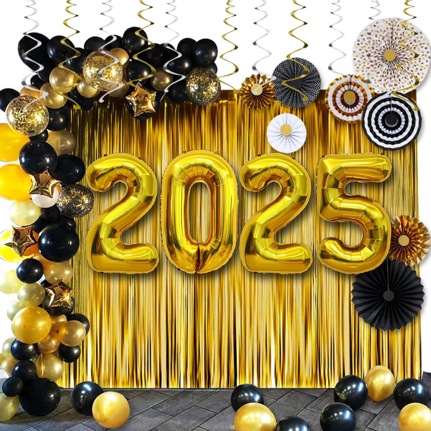New Years Eve Party Supplies 2025:40in 2025 Balloons,89Pcs Black and Gold Graduation Party Decora... | Amazon (US)