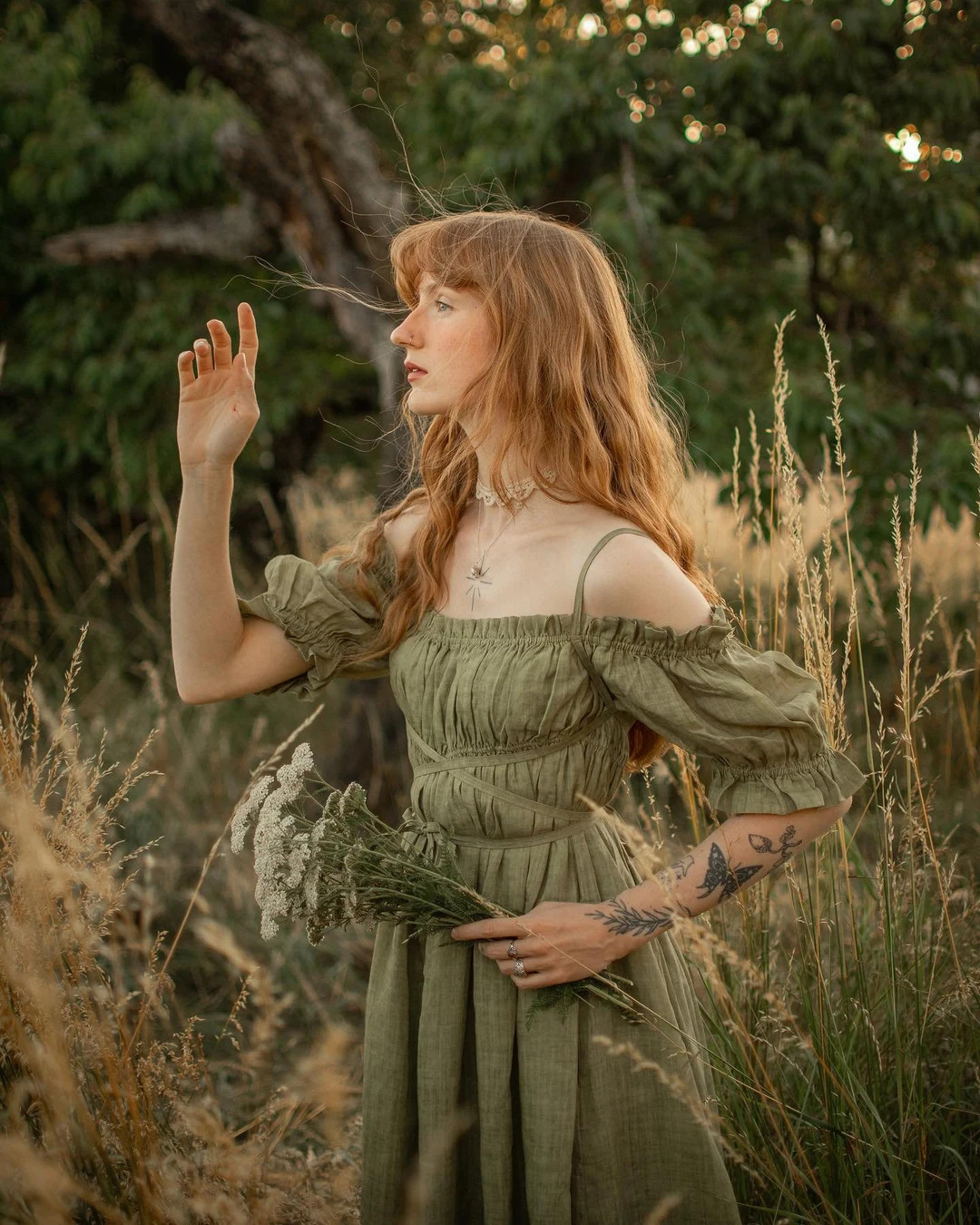 Off Shoulder Linen Dress, Wedding Linen Dress in Green, Bracelet Dress, Linen Kaftan, Princess Dr... | Etsy (UK)