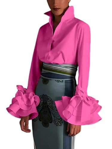 UOOZEE Womens Button Down Shirt Long Sleeve Dress Shirts Solid Work Blouse, Pink S | Amazon (US)