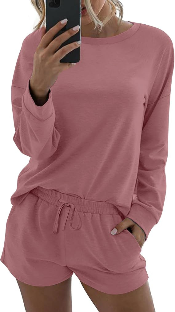 Ekouaer Womens Pajama Sets 2 Piece Lounge Set Casual Long Sleeve Loungewear Matching Sleepwear | Amazon (US)