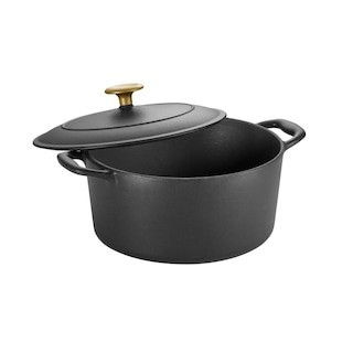 Bestow 5.5 qt. Round Enameled Cast Iron Dutch Oven in Matte Black with Lid | The Home Depot