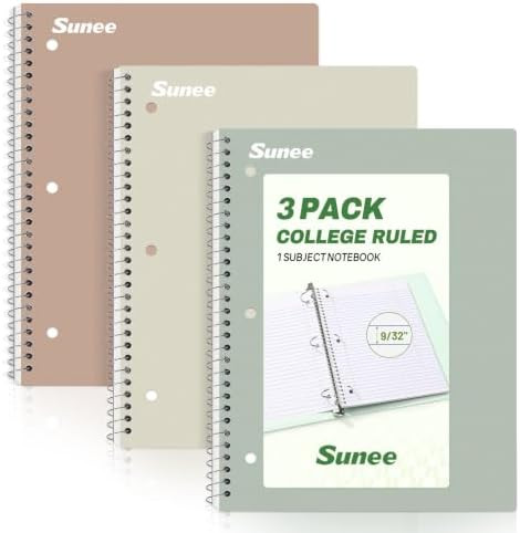 SUNEE Spiral Notebooks, 3 Pack, 1-Subject, College Ruled Paper, 8" x 10-1/2", 70 Sheets per Noteb... | Amazon (US)