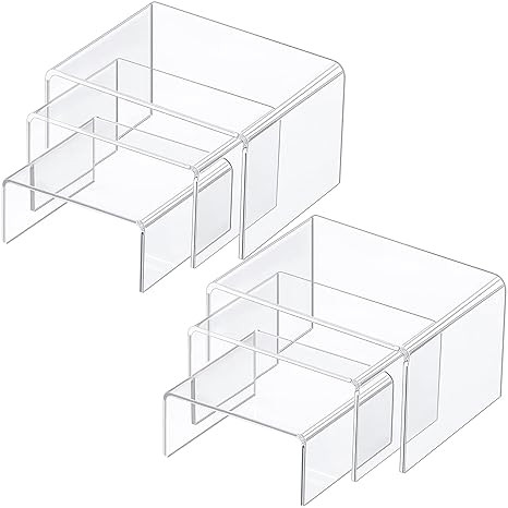 Chuangdi 2 Sets Acrylic Display Risers, Jewelry Display Riser Shelf Showcase Fixtures (Clear, Med... | Amazon (US)