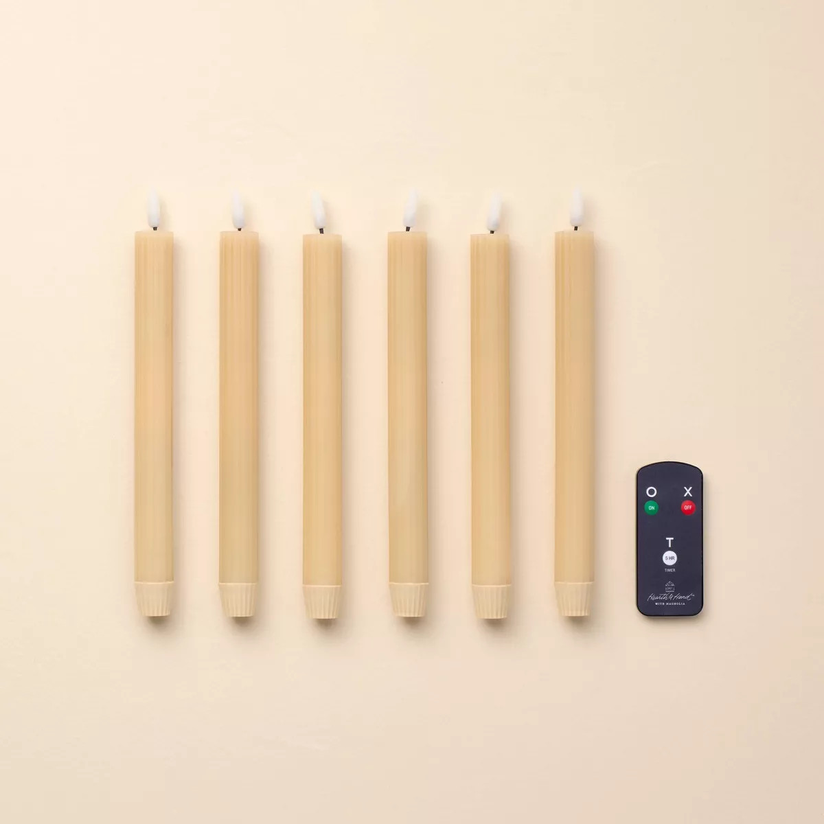 6pk Ribbed Flameless LED Taper Candles Green - Hearth & Hand™ with Magnolia | Target
