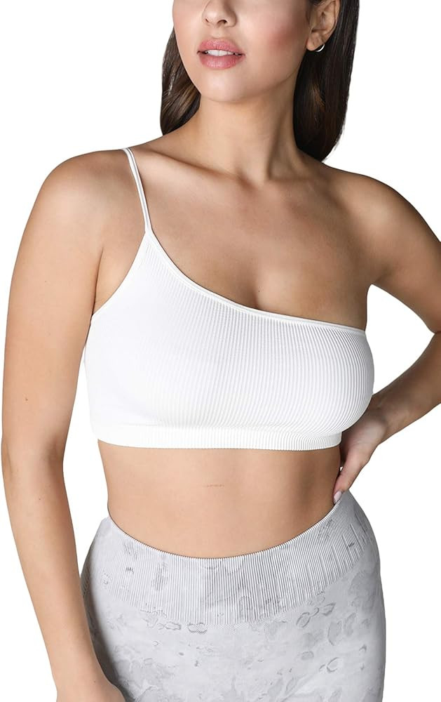 NIKIBIKI Women Seamless One Shoulder Ribbed Bralette, Made in U.S.A, One Size | Amazon (US)