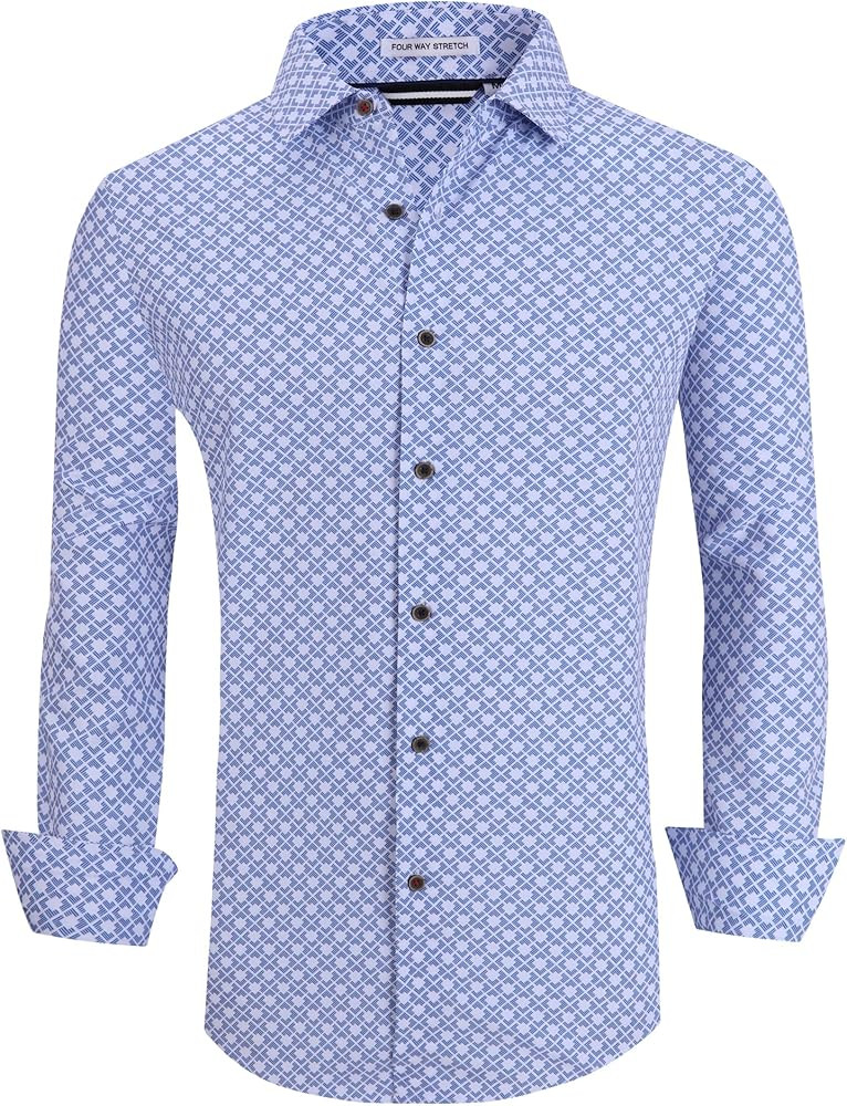 Alex Vando Mens Button Down Shirts Wrinkle Free 4-Way Stretch Print Business Casual Shirt | Amazon (US)