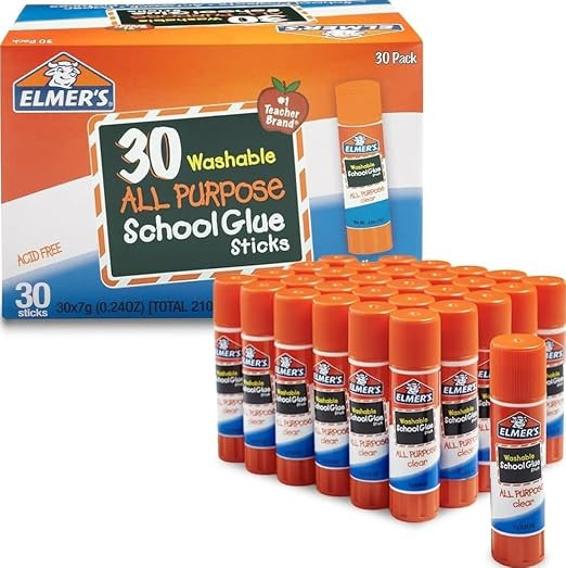 Elmer's All Purpose School Glue Sticks, Acid-Free and Washable, Clear, 7 Grams, 30 Count - Craft ... | Amazon (US)
