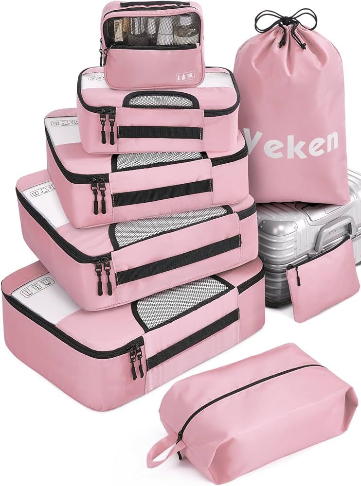 Veken 8 Set Packing Cubes for Suitcases, Travel Essentials for Carry on, Luggage Organizer Bags S... | Amazon (US)