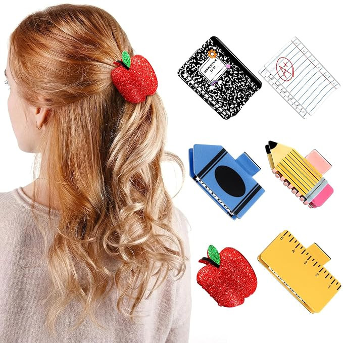 6 Pcs Teacher Gifts Teacher Hair Clips Pencil Claw Clips Back to School Gift Cute Apple Hair Clip... | Amazon (US)