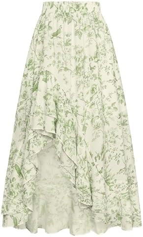 Scarlet Darkness Women's Renaissance Skirt Floral Print High Waist Ruffle Boho Maxi Skirts | Amazon (US)