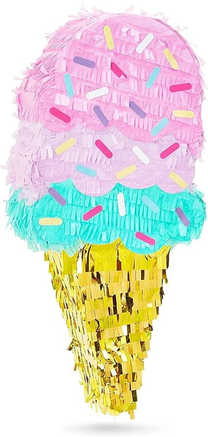 Ice Cream Cone Pinata, Kids Birthday Party Decorations (16 x 7.5 In) | Amazon (US)