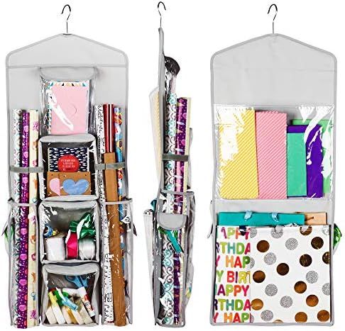 Regal Bazaar Double-Sided Hanging Gift Bag and Gift Wrap Organizer (Light Grey) | Amazon (US)