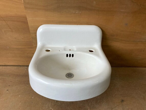 Antique High Back Cast Iron White Porcelain Bath Wall Sink Vtg Standard 74-22E | Etsy (US)