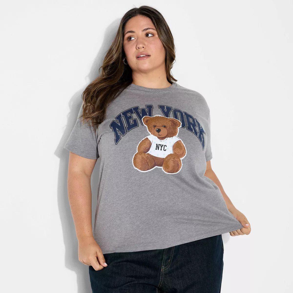 Women's New York Bear Graphic T-Shirt - Heather Gray | Target