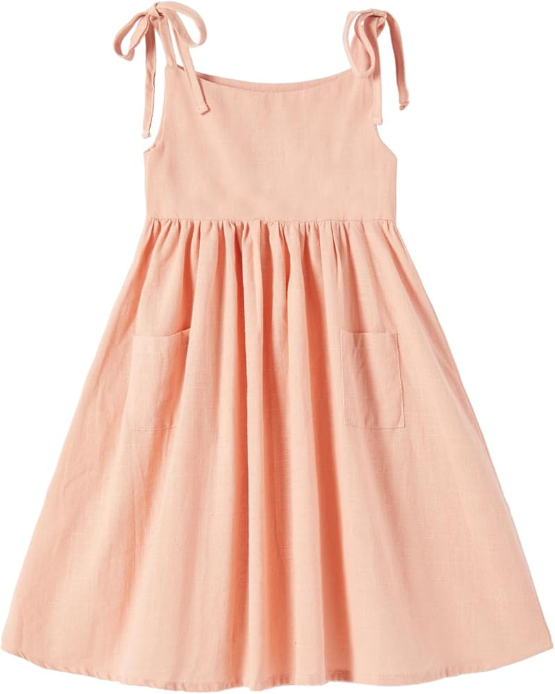 Rysly Girls Cotton-Linen Sleeveless Dress with Shoulder Straps and Pockets Toddler Girls Sundress | Amazon (US)