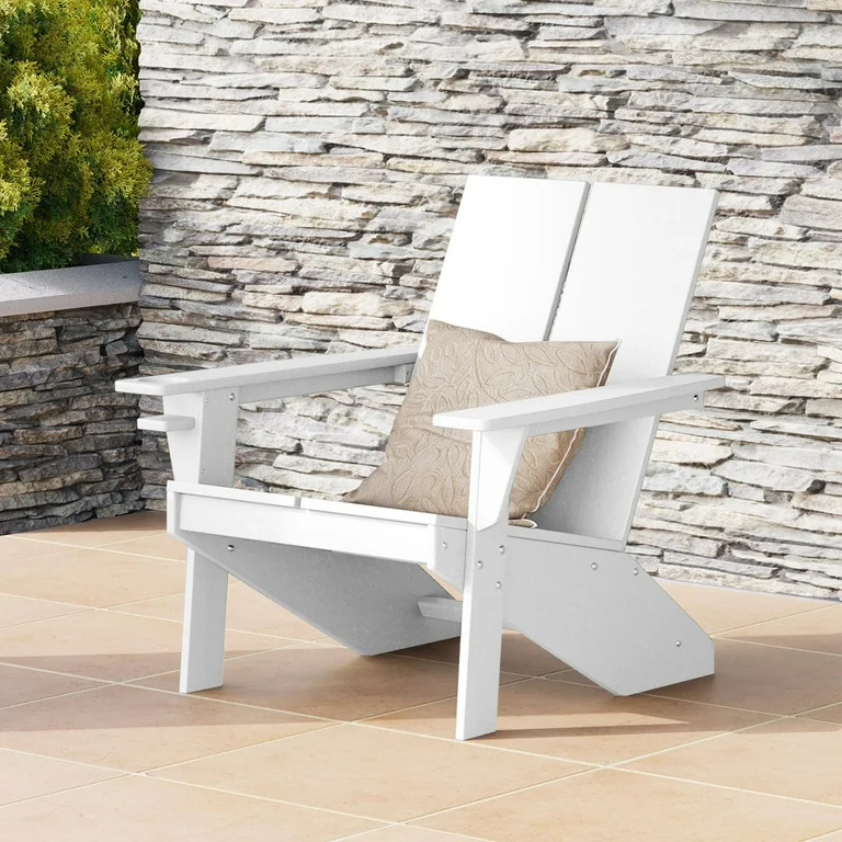 WestinTrends Riviera Outdoor HDPE Modern Adirondack Chair with Cup Holder, White | Walmart (US)