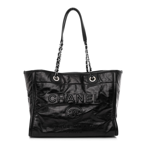 Glazed Calfskin Small Deauville Tote Black | FASHIONPHILE (US)