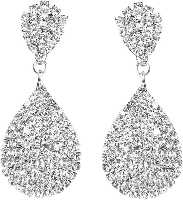 1920s Earrings Great Gatsby Earrings Art Deco Earrings Clip On and Pierced Rhinestone Crystals Te... | Amazon (US)