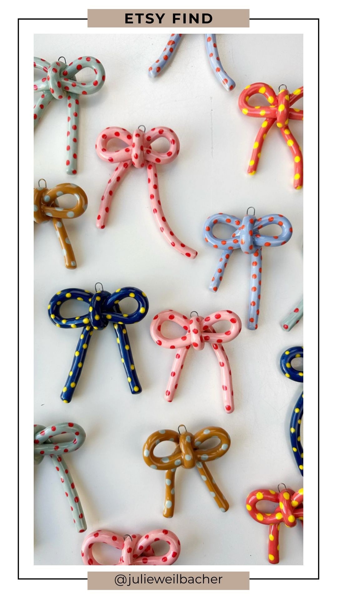 Calling all bow lovers! 🎀 These hand-painted ceramic bow ornaments with sweet polka-dot details are perfect for holiday trees, gift-wrap accents, or as a little decorative treat in your home. They also makes a fab mixed-media or mosaic accent piece in your art.

For mosaic tips, tutorials, inspiration, and so much more please visit my YouTube channel: YouTube.com/julieweilbacher. Follow @julieweilbacher on Instagram for all things mosaic art.

#holidaydecor #christmasdecor #diychristmas #ceramicbow #bowornament #bowart #handmadeornaments #giftideas #homedecorideas #festivedecor #handmadeholiday

#LTKHome #LTKFindsUnder50 #LTKHoliday