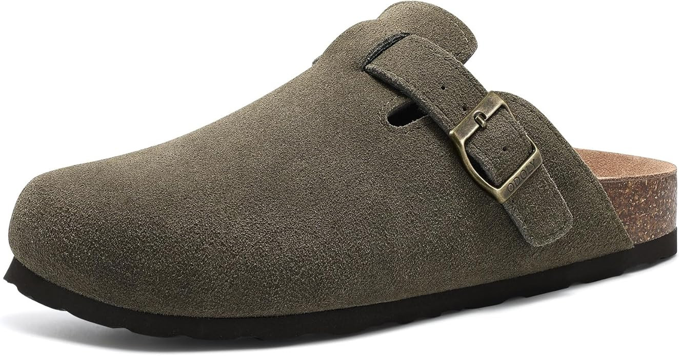 Women's Suede Clogs Soft Cork Footbed Leather Mules Comfort Potato Shoes with Arch Support | Amazon (US)