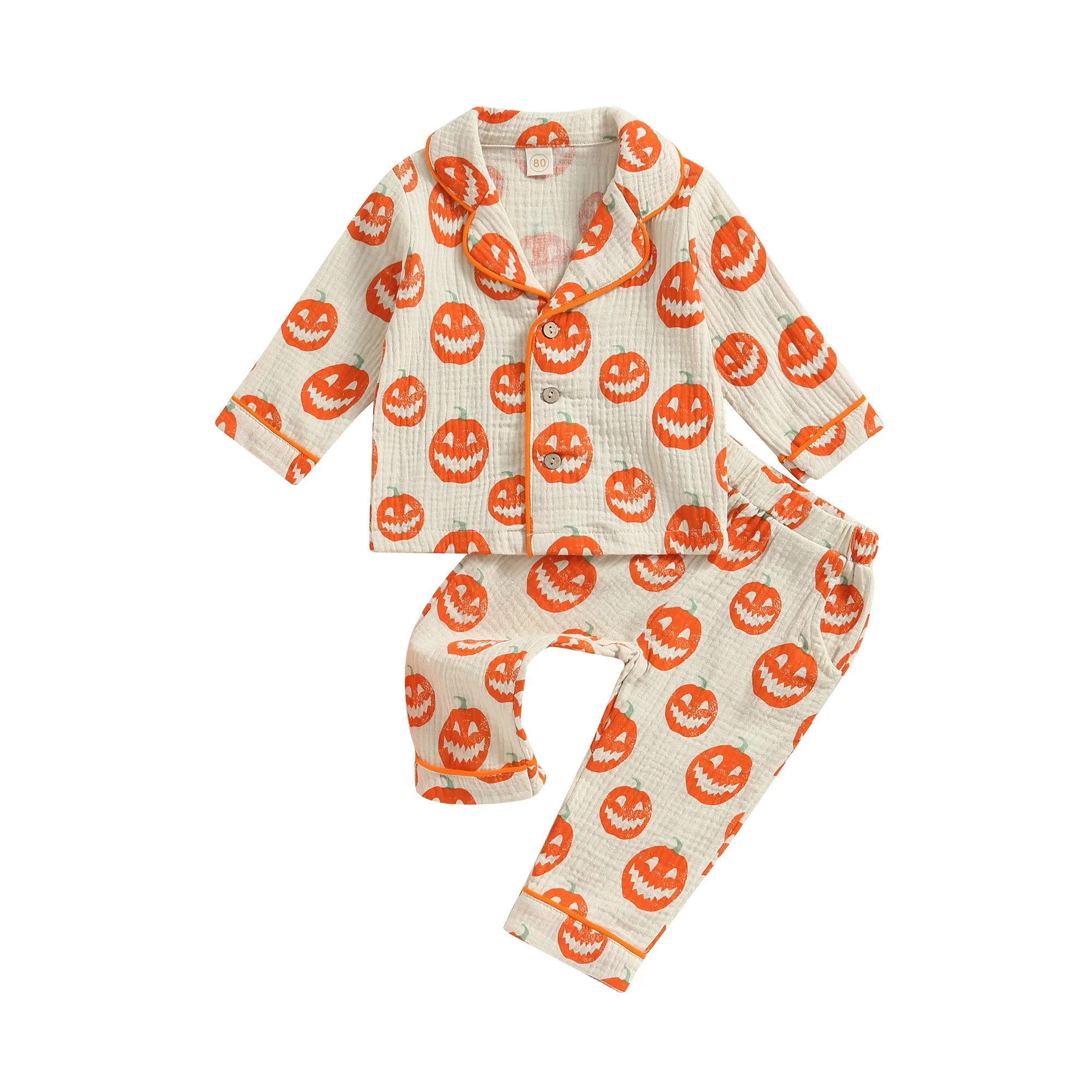 Toddler Baby Halloween Pumpkin Cotton Linen Pajamas Set Kids Boys Girls Long Sleeve Button Down S... | Walmart (US)