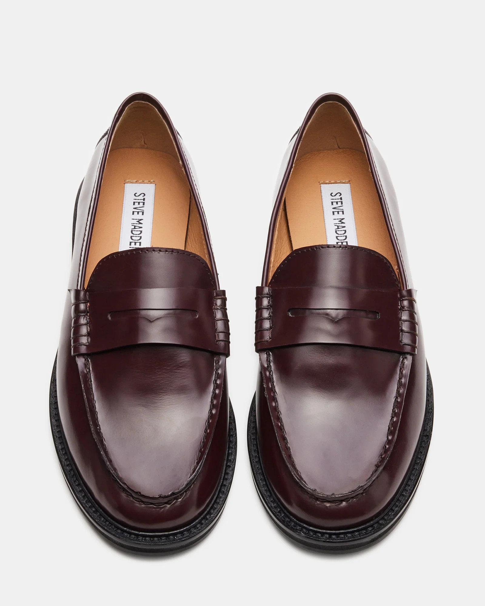 MADISON Burgundy Box Leather Women's Penny Loafer | Steve Madden (US)