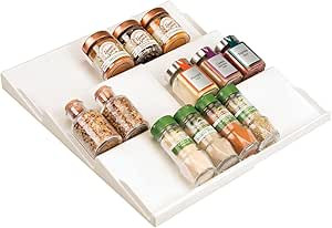 mDesign Expandable Plastic Deluxe Spice Rack, Drawer Organizer for Kitchen Cabinet Drawers, 3 Tie... | Amazon (US)