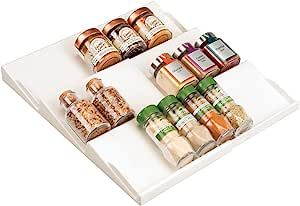 mDesign Expandable Plastic Deluxe Spice Rack, Drawer Organizer for Kitchen Cabinet Drawers, 3 Tie... | Amazon (US)