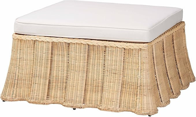 Bali & pari Rotem Natural Rattan Ottoman with Cushion - Handwoven Wicker Pleated Skirt Accent Cof... | Amazon (US)