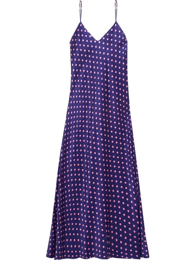 Racil - Geiko Polka-dot Silk-satin Midi Dress - Navy | NET-A-PORTER (US)