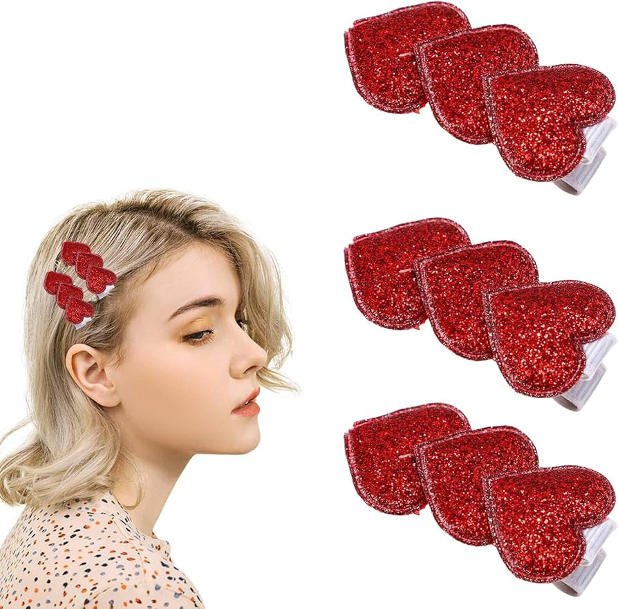 3 Pieces Red Heart Hair Clip Valentines Love Sweet Sequin Heart Shape Hair Barrettes Glitter Bang... | Amazon (US)