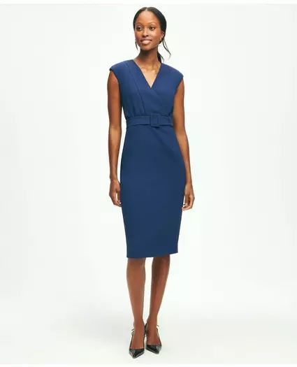 Fine Twill Crepe V-Neck Sheath Dress | Brooks Brothers