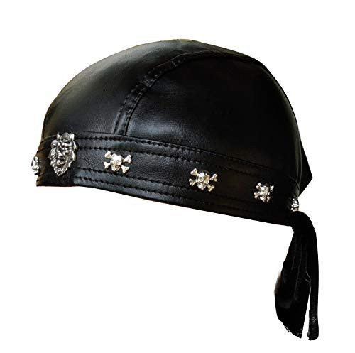 Faux Leather Biker Skull Cap Motorcycle Bandana Head Wrap Du Doo Do Rag Black Hat | Amazon (US)