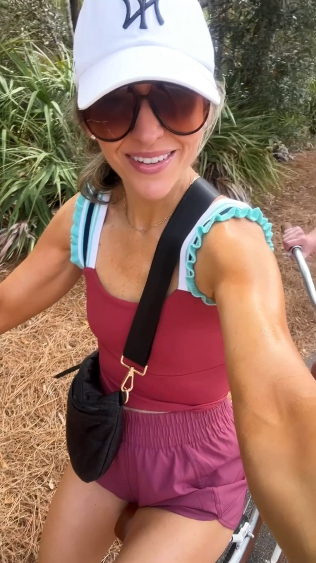 Top: wine red size small. Has built in bra 
Shorts: maroon, size xs. Has built in liner & zipper pockets 


#LTKSeasonal #LTKootd #LTKActive