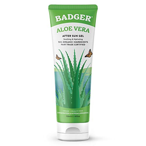 Badger Aloe Vera Gel for Sunburn Relief, Fair Trade & Organic After Sun Care, Pure Cooling Soothing Aloe Vera Gel for Face & Skin, Hypoallergenic & Unscented, 4 fl oz | Amazon (US)
