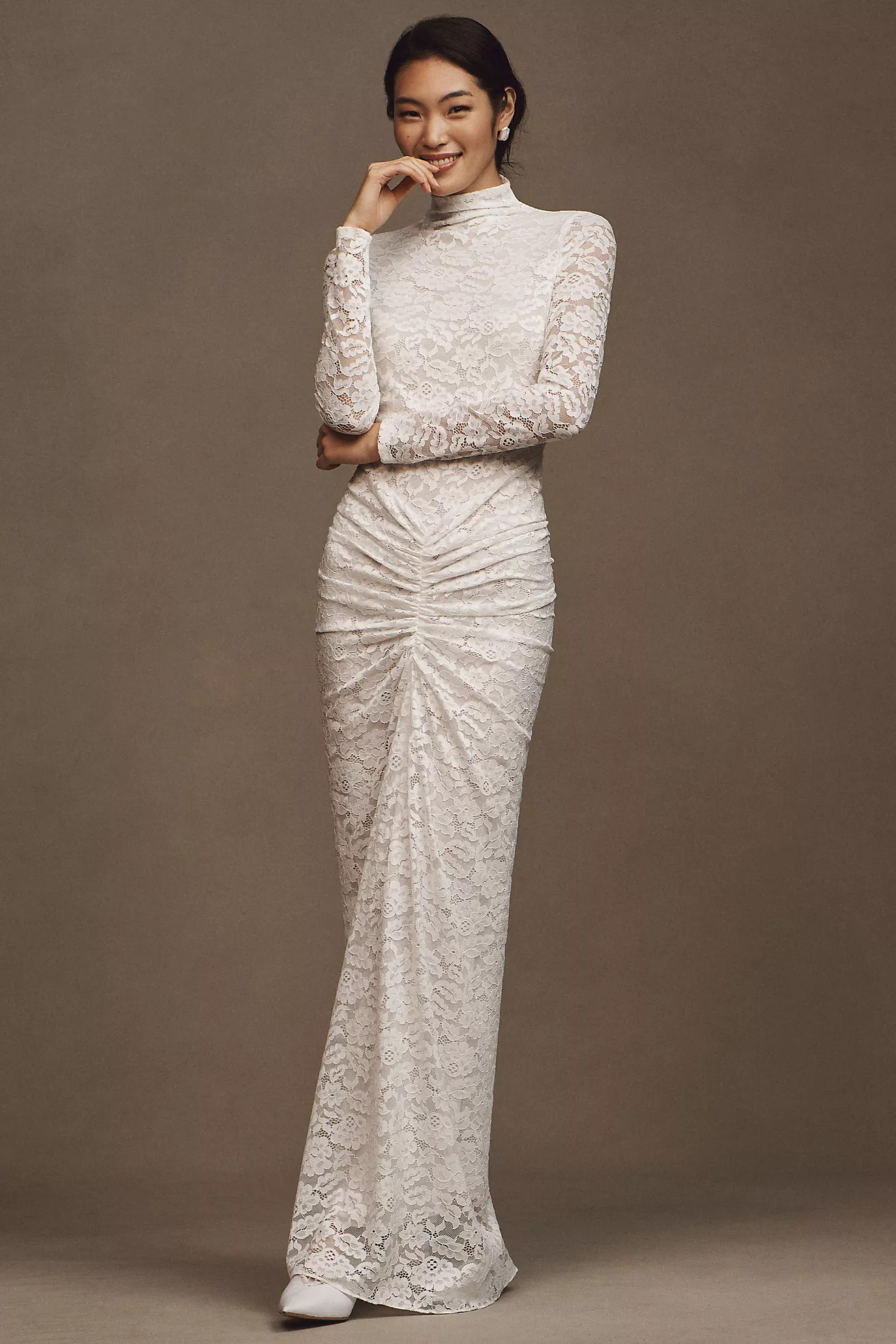 Ronny Kobo Scorpio Ruched Lace Maxi Dress | Anthropologie (US)