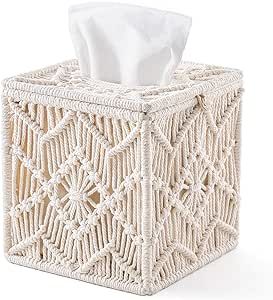 Mkono Tissue Box Cover Boho Decor Square Paper Tissue Holder with Bead Buckle Macrame Napkin Tiss... | Amazon (US)