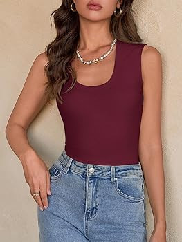 Yousify Womens Tank Tops Ribbed Scoop Neck Summer Sleeveless Top Fitted Basic Tee Shirts Slim Tan... | Amazon (US)