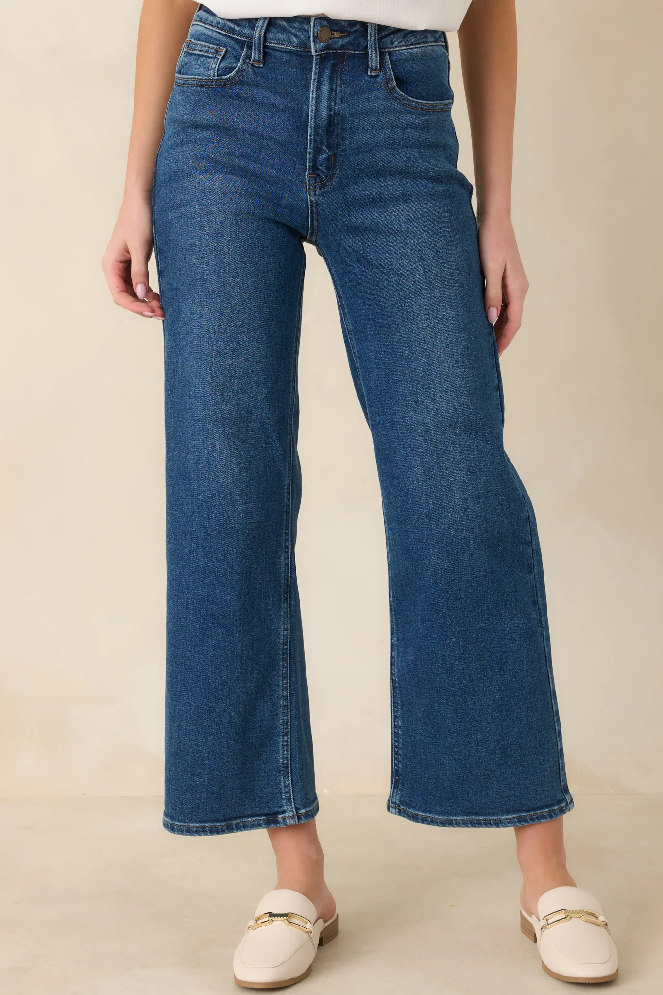 Into The Clouds Dark Wash Cropped Wide Leg Jeans | Red Dress