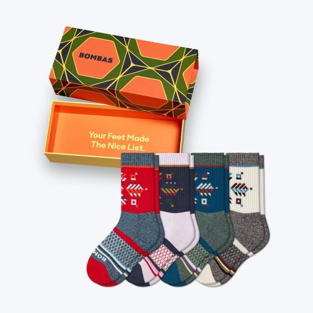Youth Holiday Snowflake Calf 4-Pack Gift Box | Bombas Socks