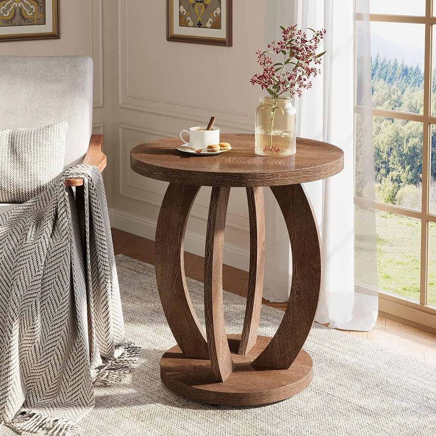 Tribesigns Round End Table, Rustic Side Table with Storage, MDF | Amazon (US)