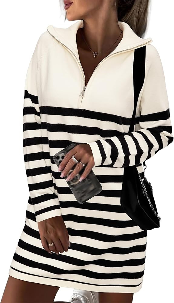 Newshows Women's Winter Sweater Dress 2025 Striped Long Sleeve Lapel Collar Chunky Knit Slouchy O... | Amazon (US)
